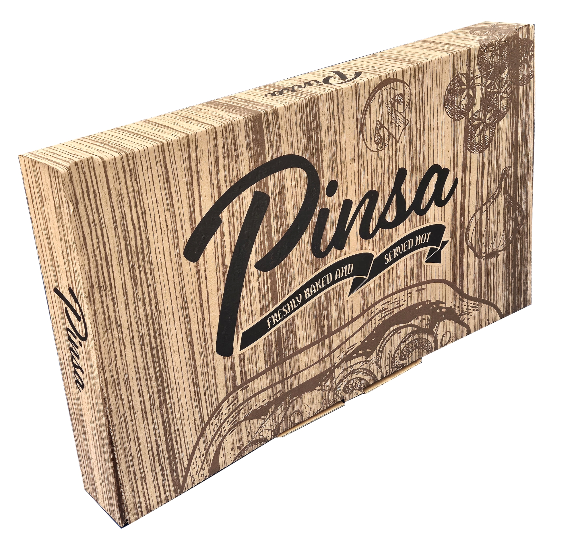 Pinsakarton 38 x 23 x 5 cm, Pizza Karton Verpackung mit Motiv, Pinsa