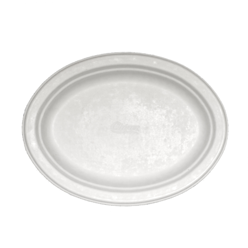 Bagasse Teller 26 x 19 cm oval, weiß, Bio