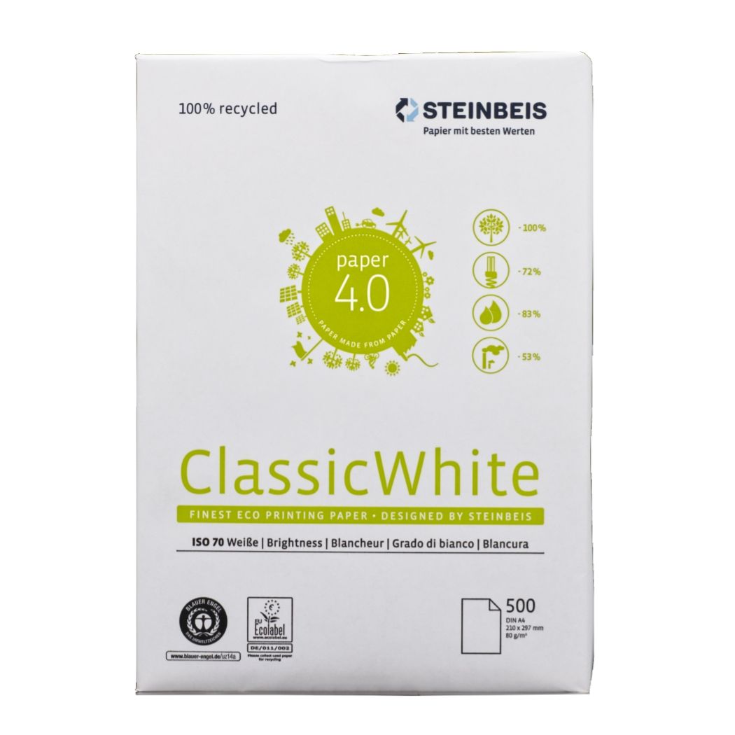 Kopierpapier A4 80 g/qm ClassicWhite 100 % Recycled Steinbeis, 500 Bl./Pck.