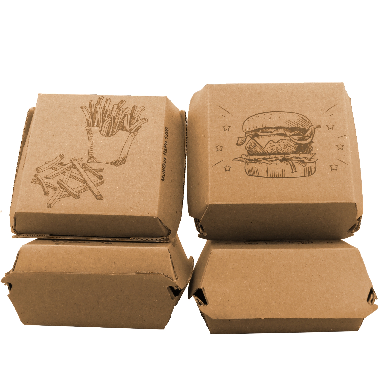 HaPo MultiBox 1300 ml Pappe braun, Hamburger Box und Pommes Box