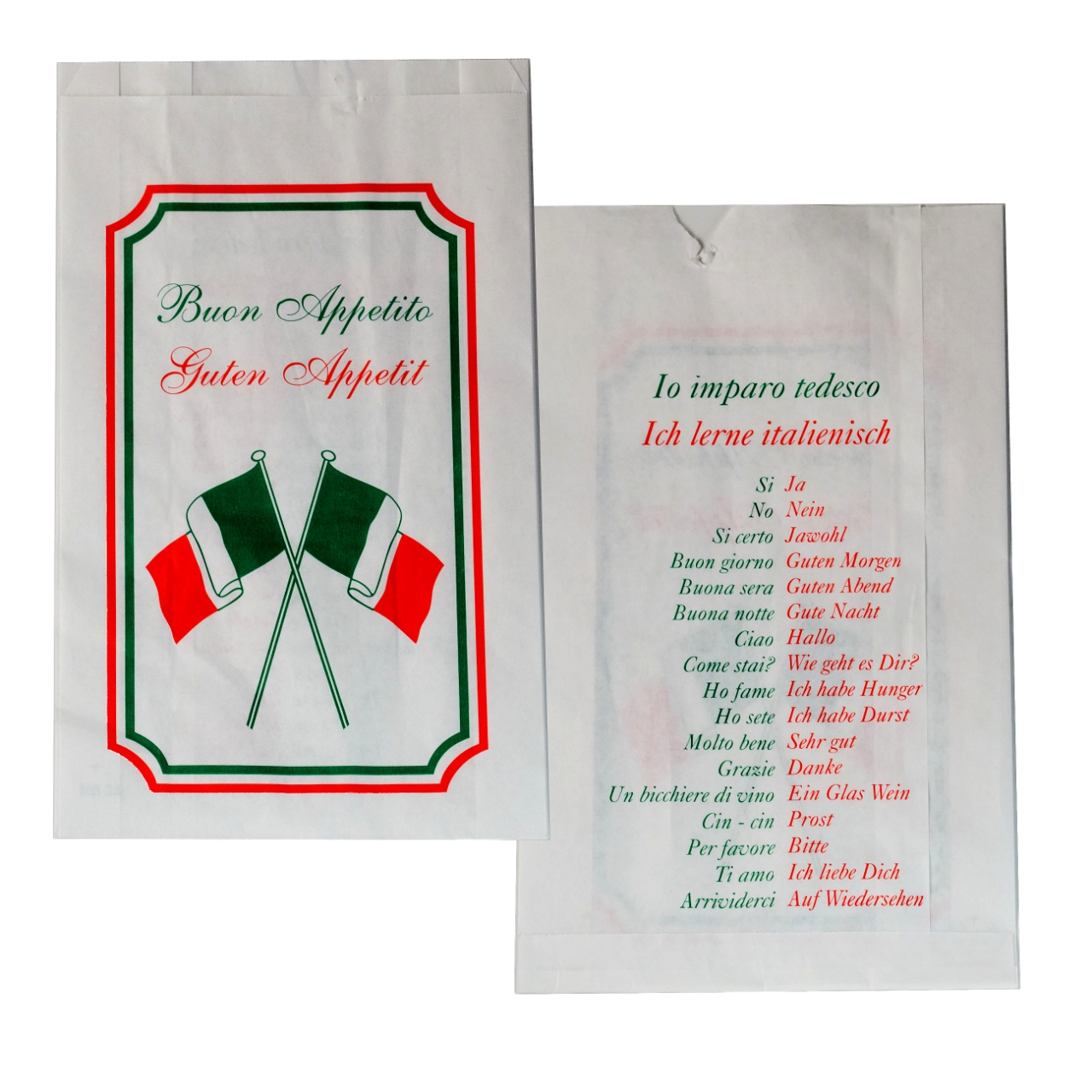 Faltenbeutel 20+7x32 cm, italienische Fahne für Lasagne Alu R45